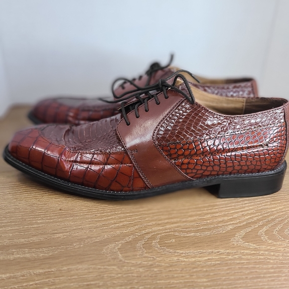 (0000) Stacy Adams Men's Classic Oxford Snake Skin Dress Shoes, Sz 10.5  Brown - Picture 3 of 16